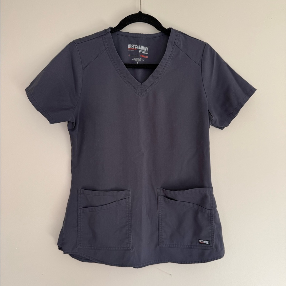 Grey's Anatomy by Barco Charcoal Short Sleeve V-Neck Scrub Top Spandex Stretch